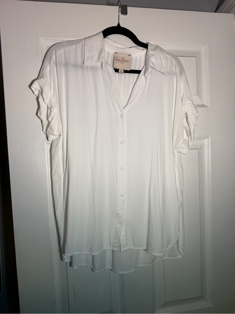 Caslon White Short-Sleeve Button Front Blouse